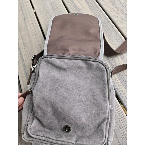 Mygreen Canvas Crossbody Shoulder Bag Messenger Work Small Gray 3 Compartments - Picture 2 of 10